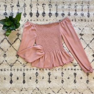 Ambiance Pink Ruched Peplum Blouse - Size S